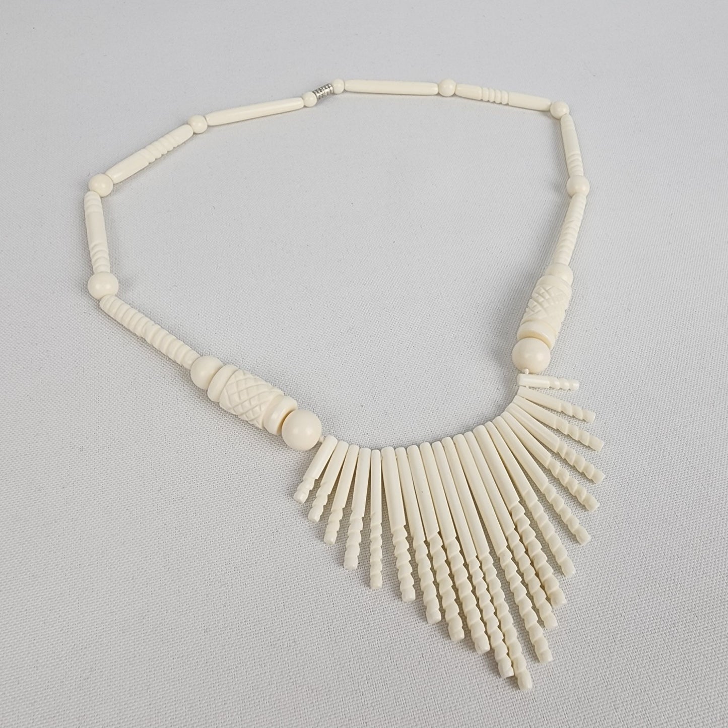 Vintage White Carved Twisted Bead Necklace