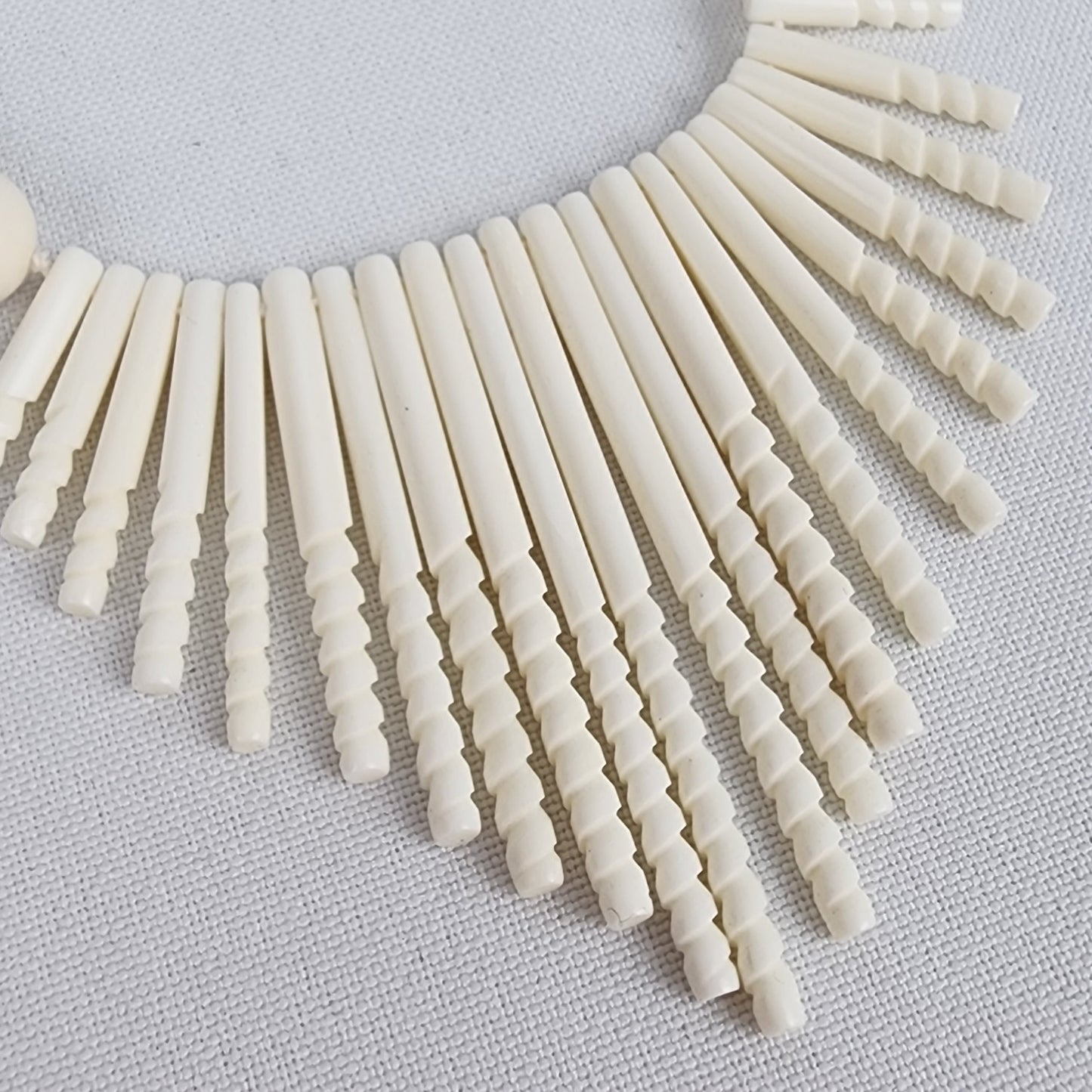 Vintage White Carved Twisted Bead Necklace