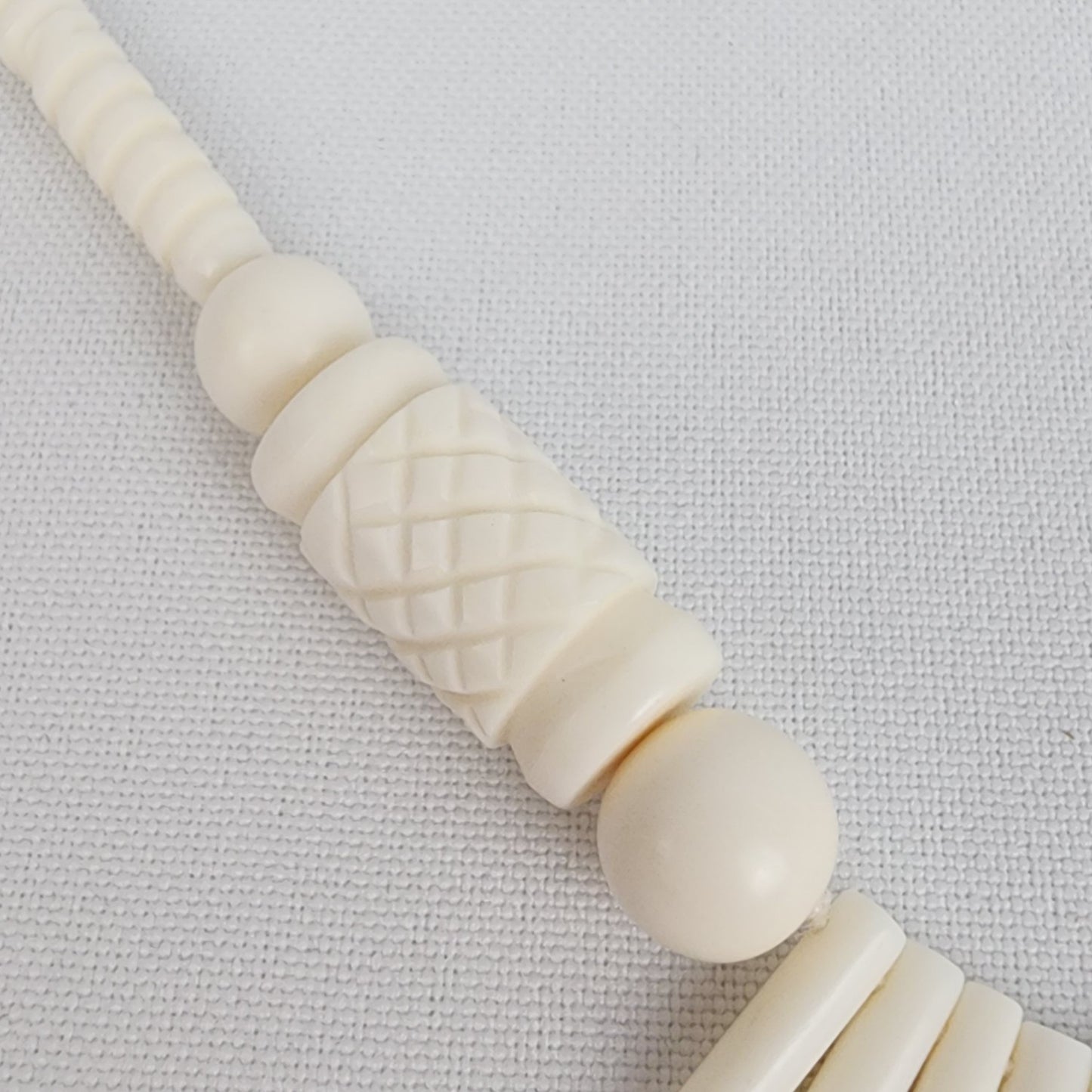 Vintage White Carved Twisted Bead Necklace