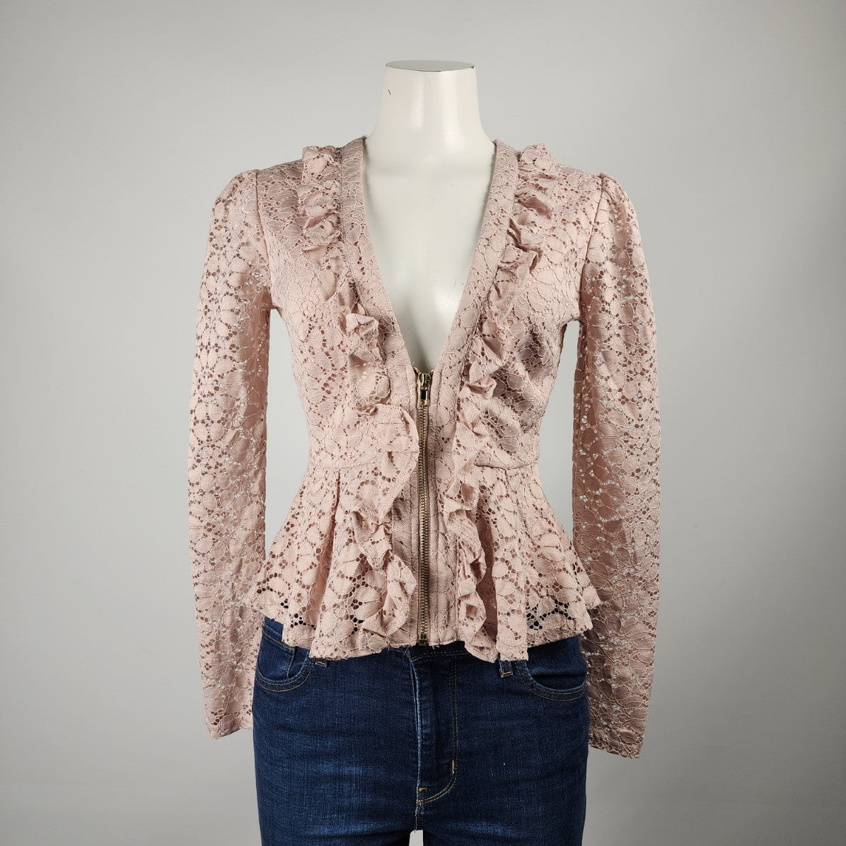 Fashion Nova Blush Pink Lace Ruffled Peplum Jacket Size M