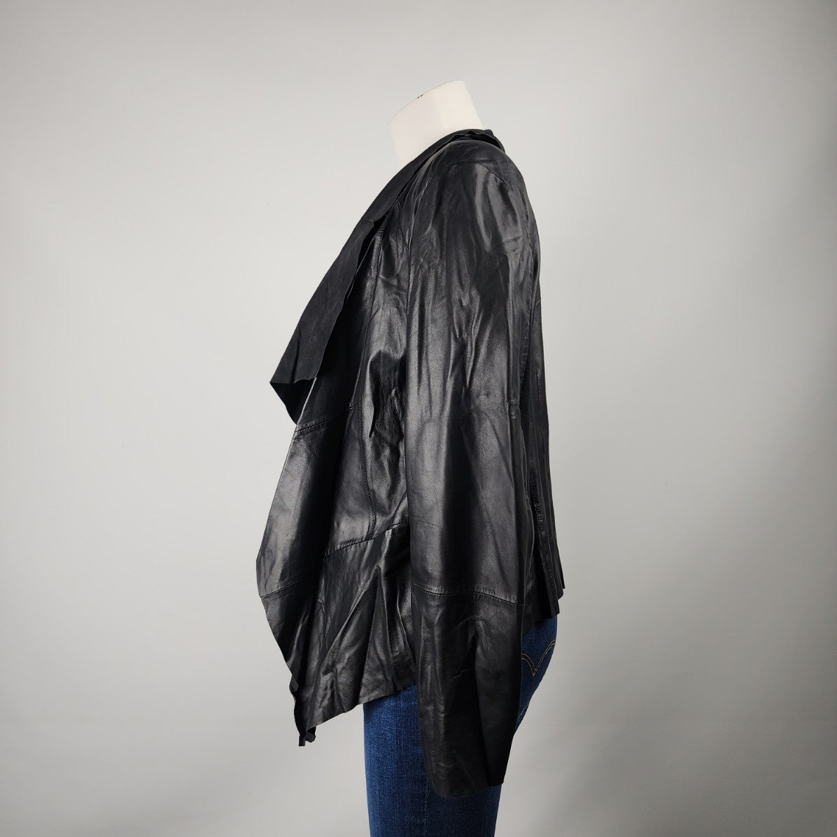 Melanie Lyne Black Leather Waterfall Jacket Size XL