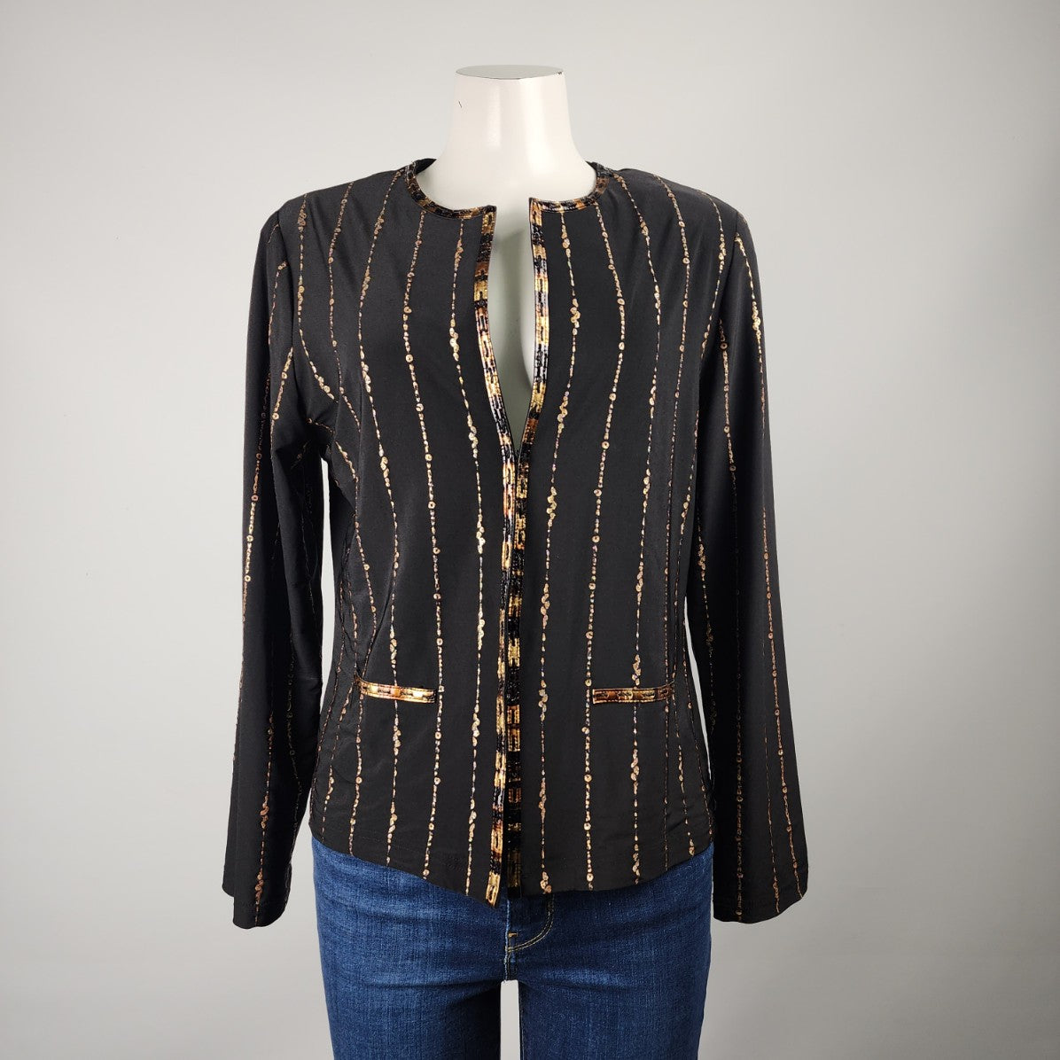 Joseph Ribkoff Black & Gold Beaded Jacket Size M