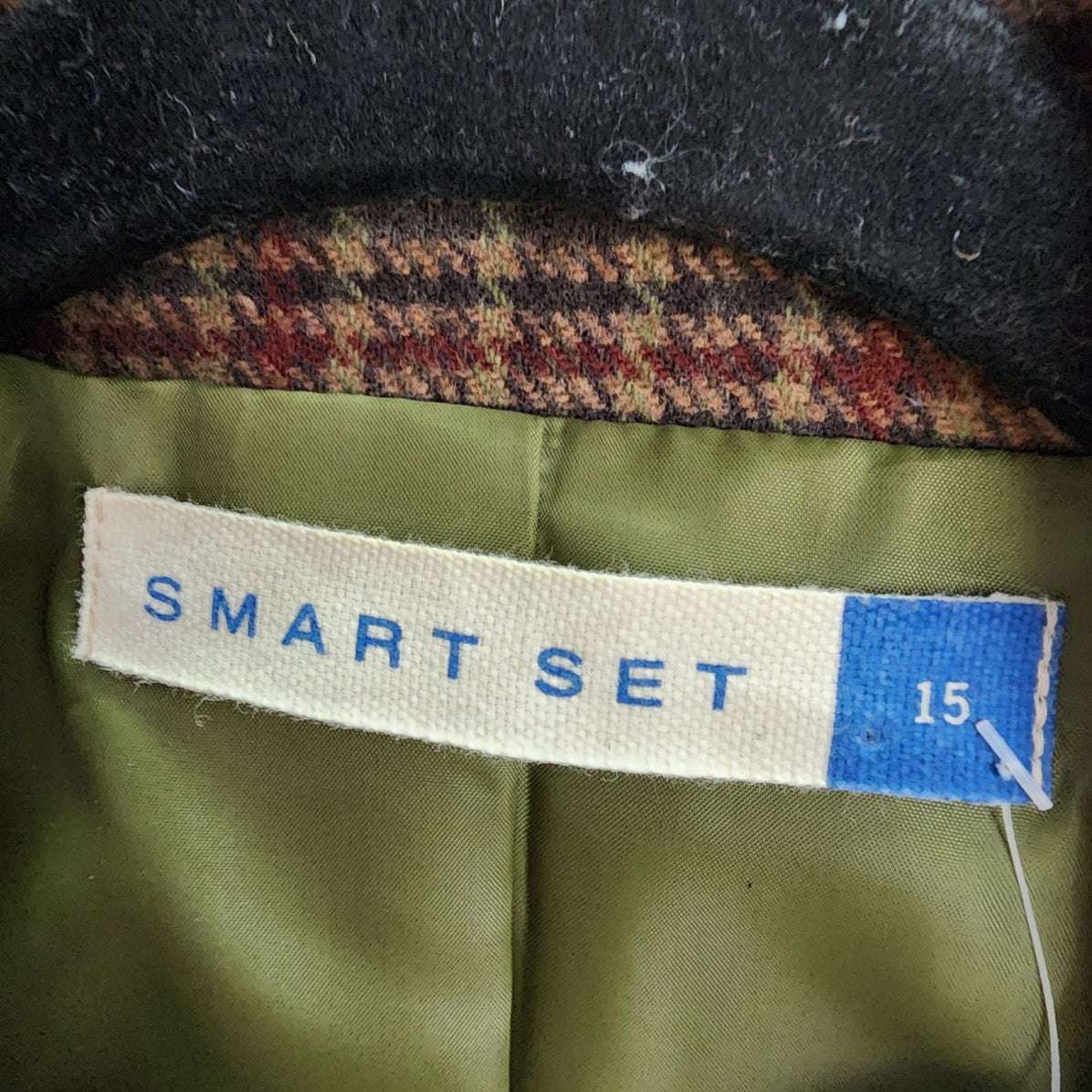 Smart Set Green & Red Wool Blend Plaid Two Button Blazer Size 15