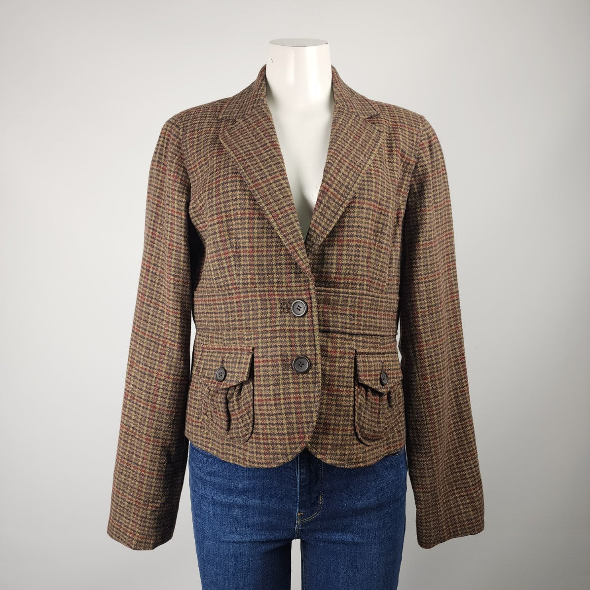 Smart Set Green & Red Wool Blend Plaid Two Button Blazer Size 15