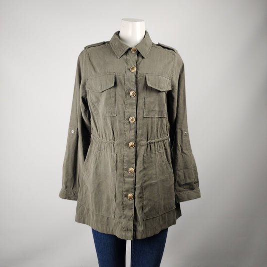 Kismet Green Khaki Button Up Light Jacket Size L