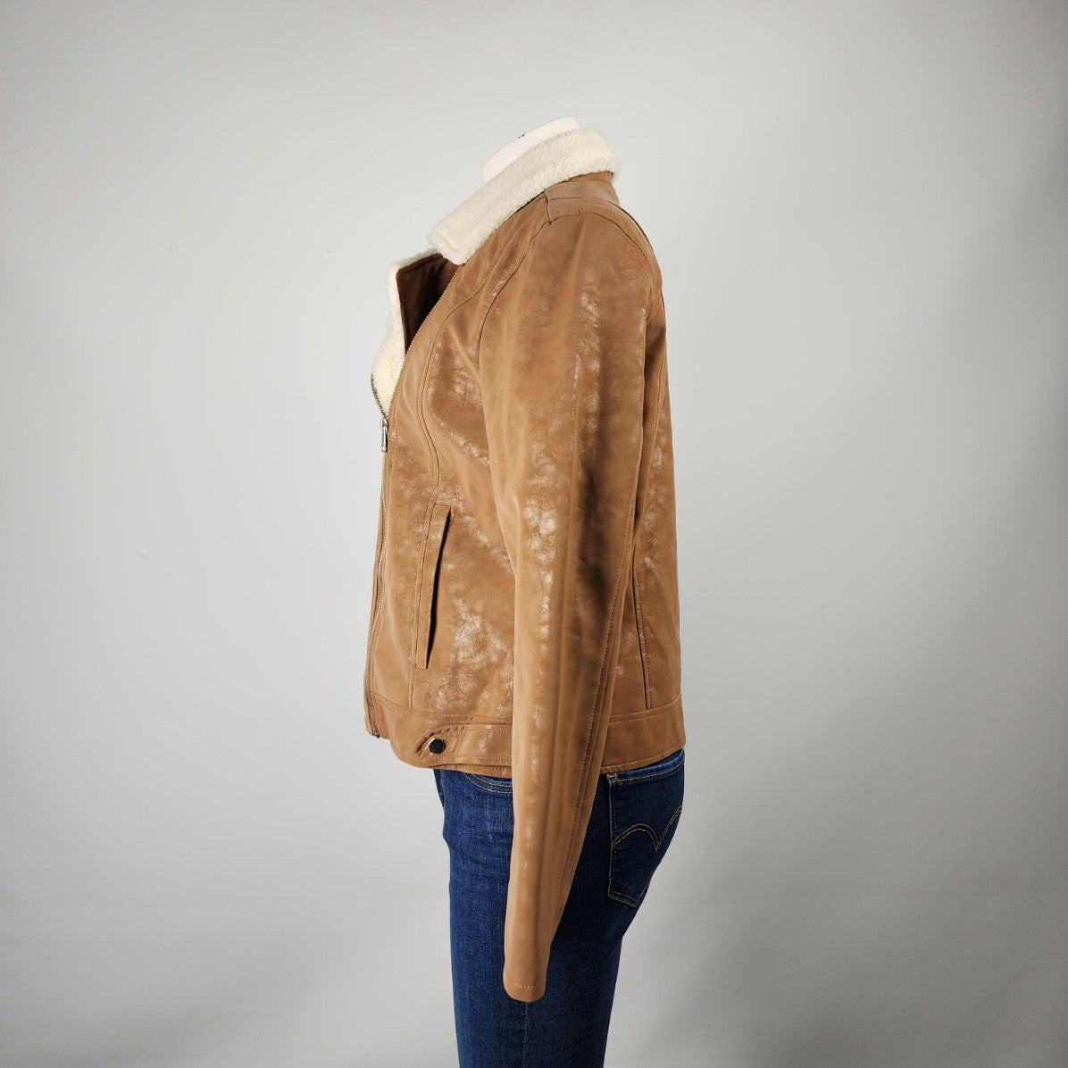 Kismet Brown Faux Suede Sherpa Lined Zip Up Jacket Size L