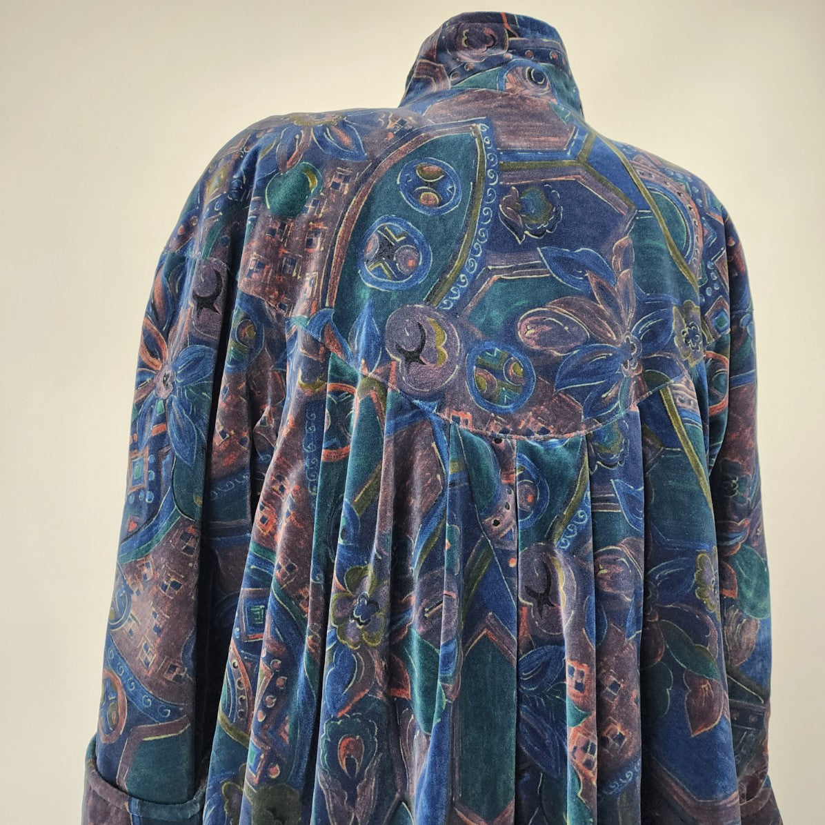 Vintage Luba Blue Velvet Paisley Swing Coat Size L/XL