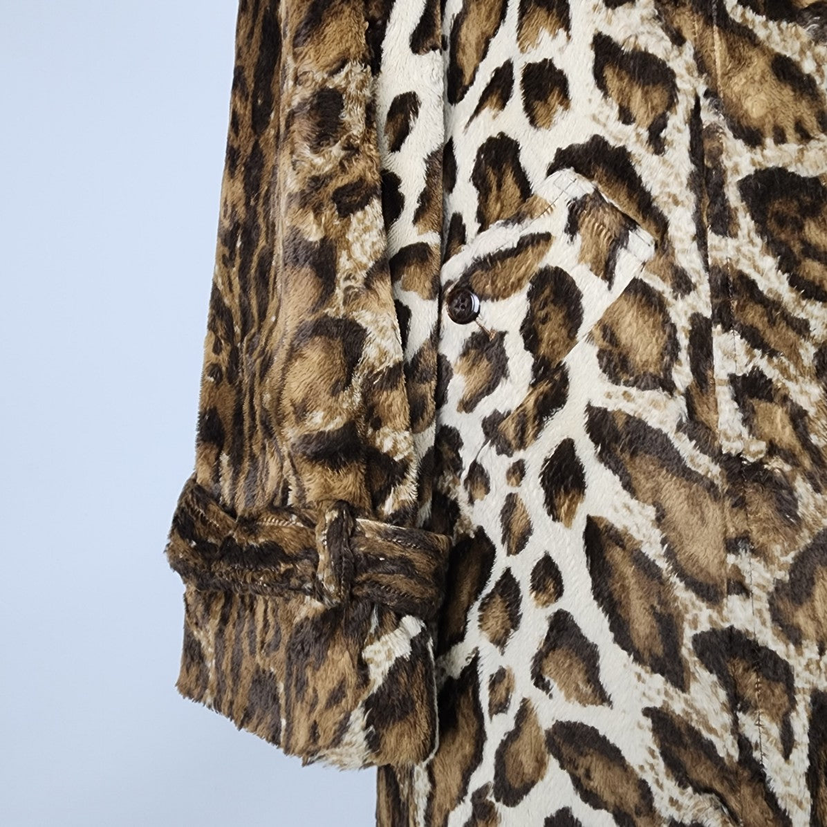 Simon Chang Brown Animal Print Button Up Long Jacket Size 12