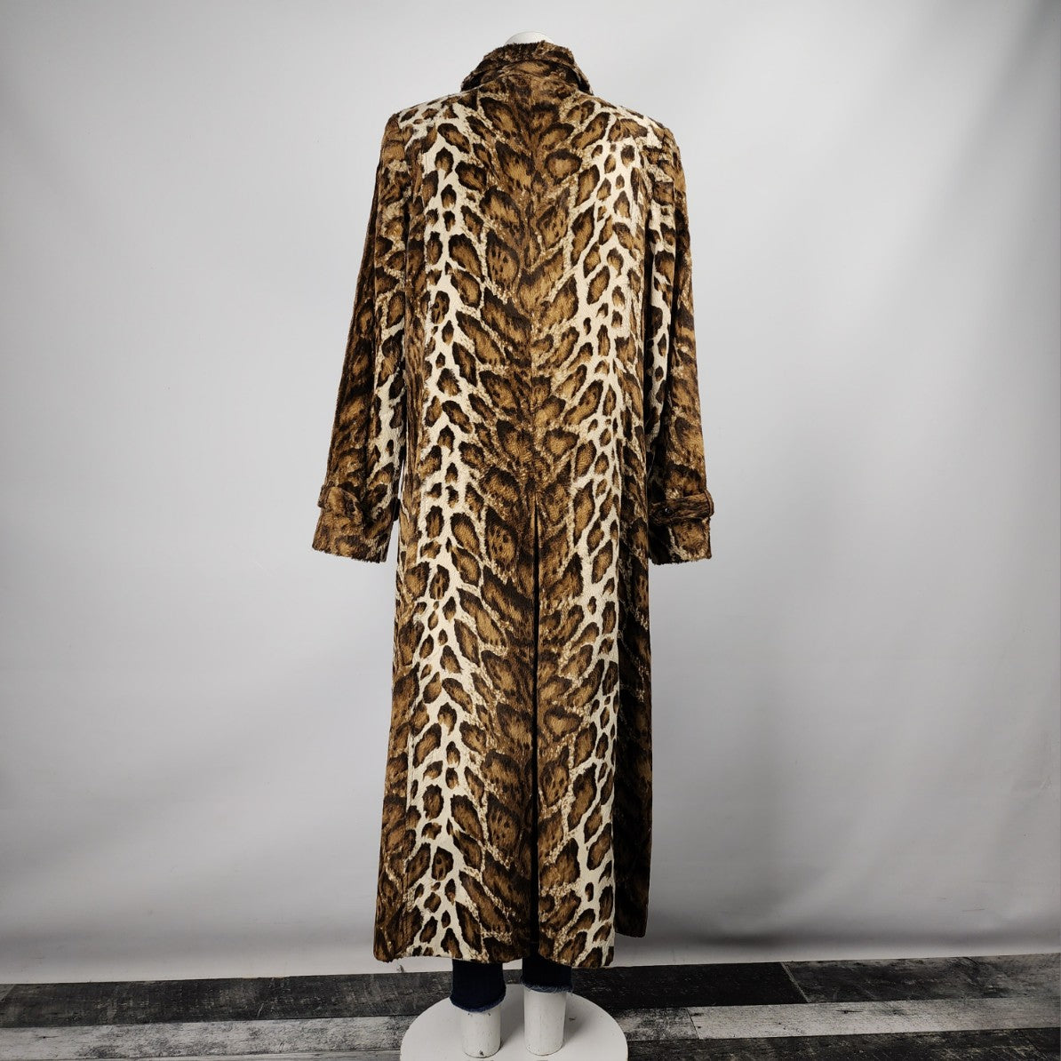 Simon Chang Brown Animal Print Button Up Long Jacket Size 12