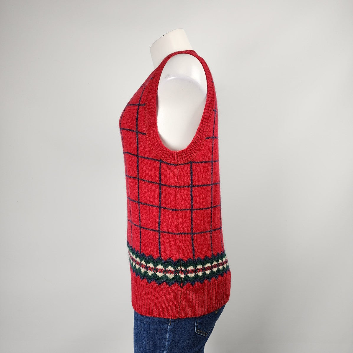 Vintage Talbots Red Wool Knit Geometric Print Sweater Vest Size S