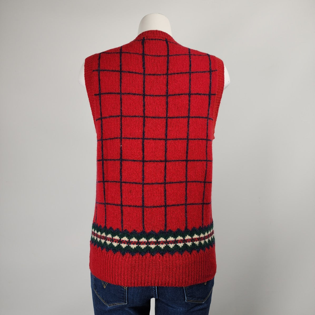 Vintage Talbots Red Wool Knit Geometric Print Sweater Vest Size S