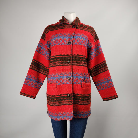 Vintage Seasons Red Navaho Button Up Chore Coat Size L