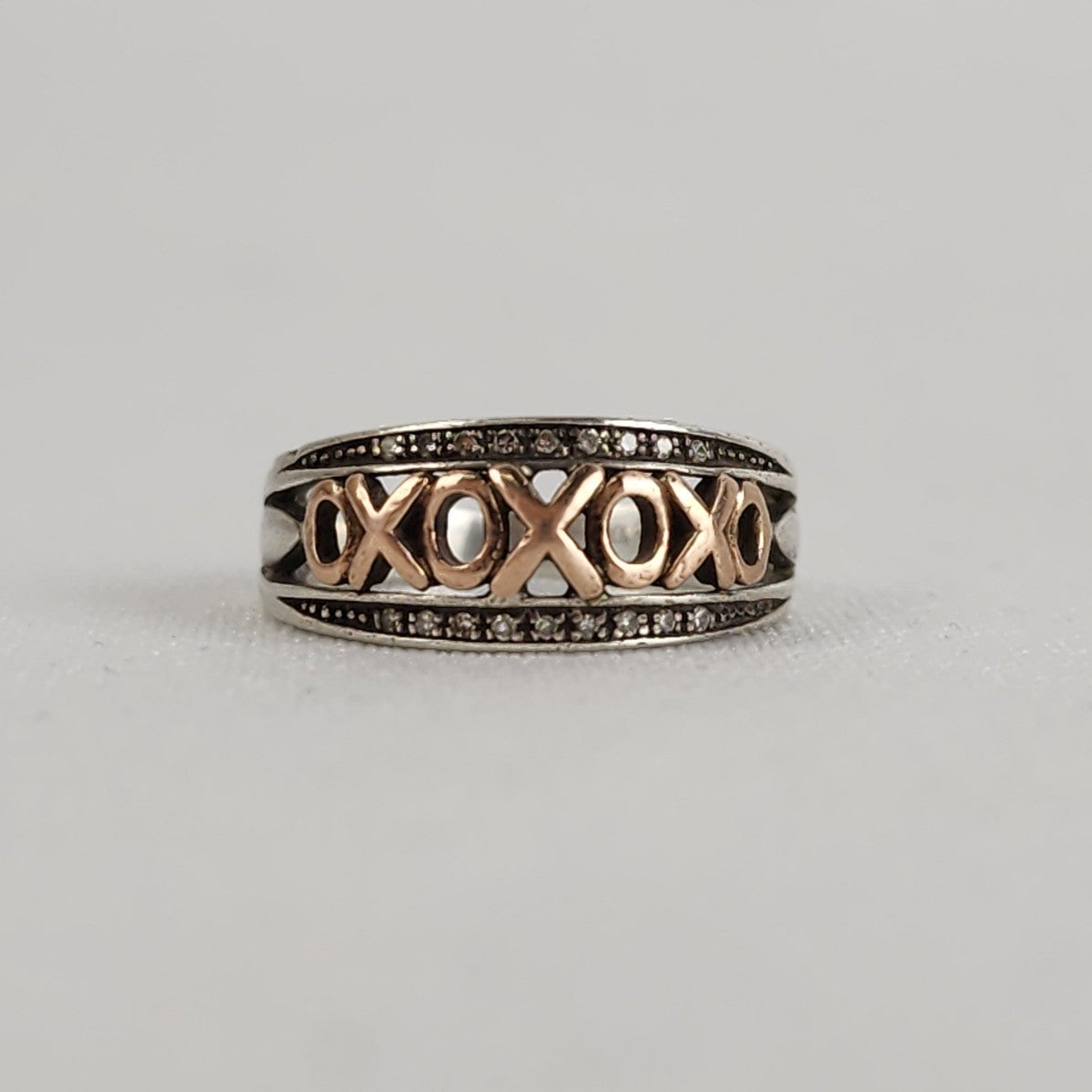 10K Rose Gold 925 Silver XOXO Ring Size 5