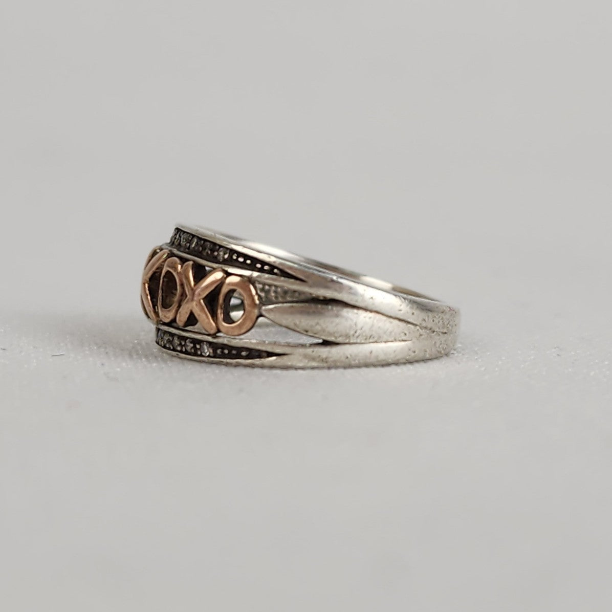 10K Rose Gold 925 Silver XOXO Ring Size 5