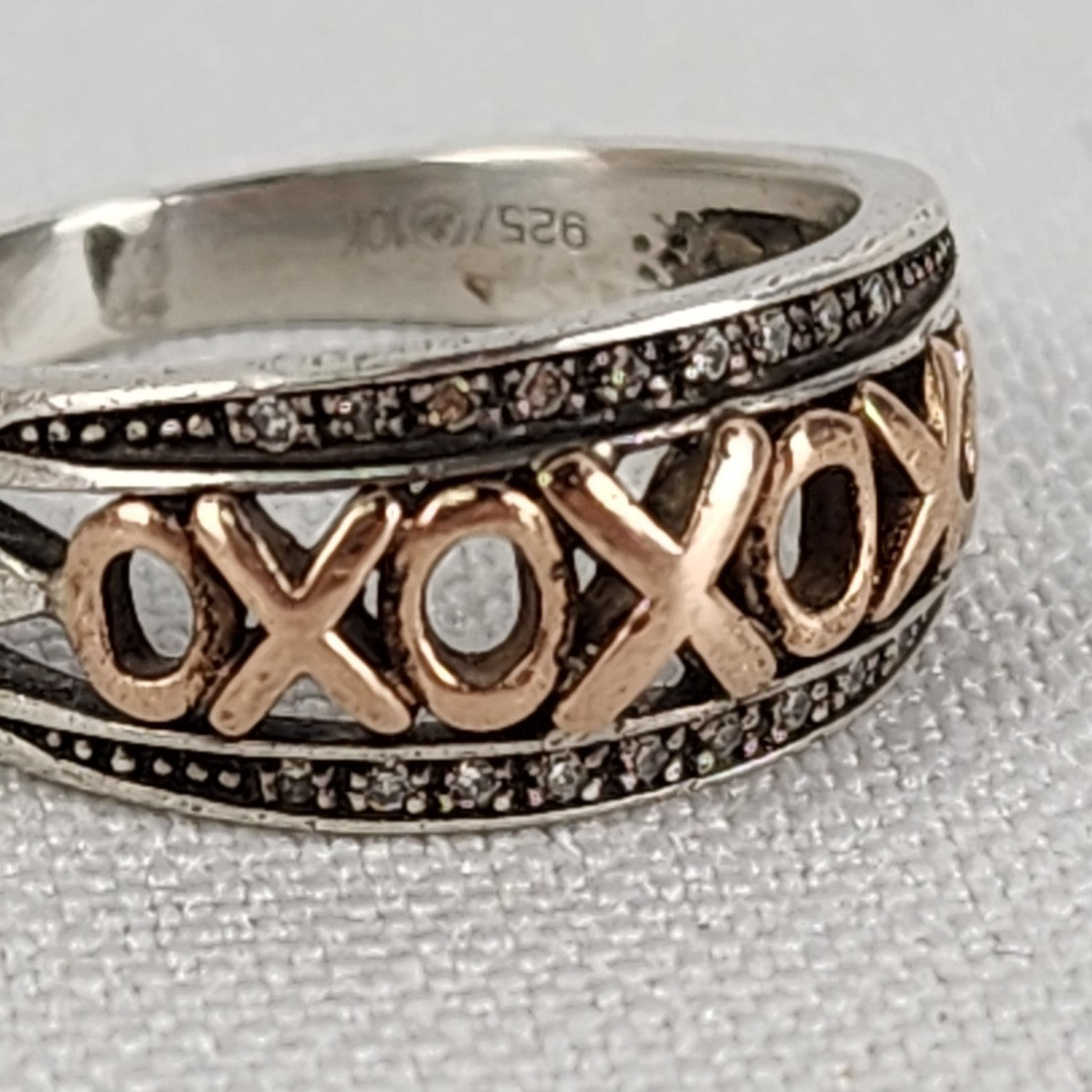 10K Rose Gold 925 Silver XOXO Ring Size 5