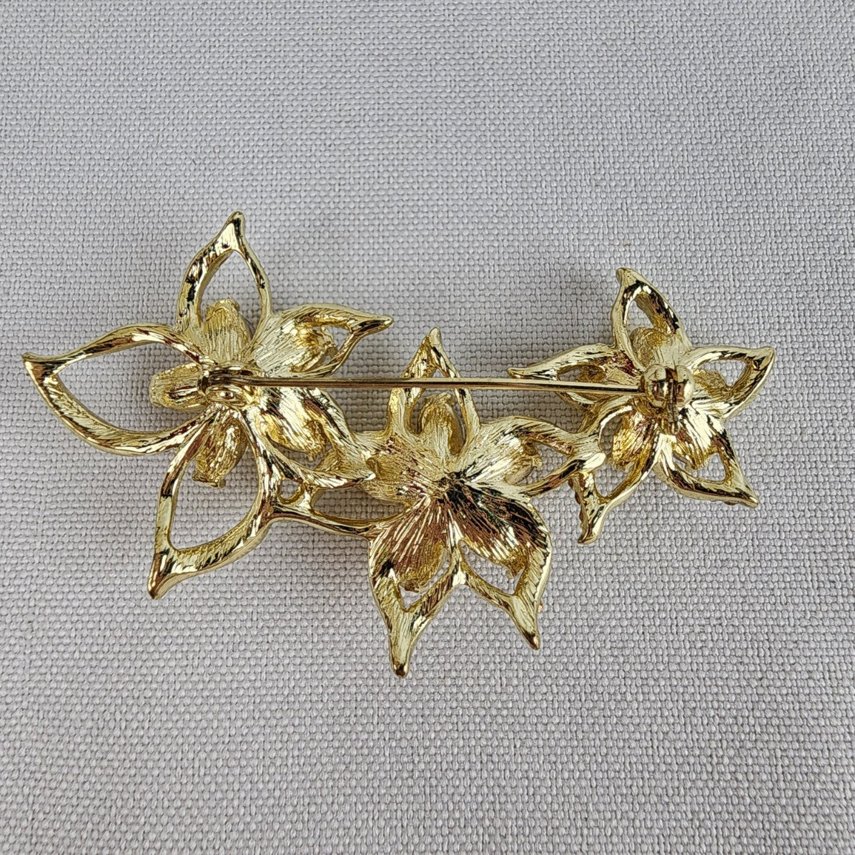 Gold Crystal Rhinestone Flower Brooch