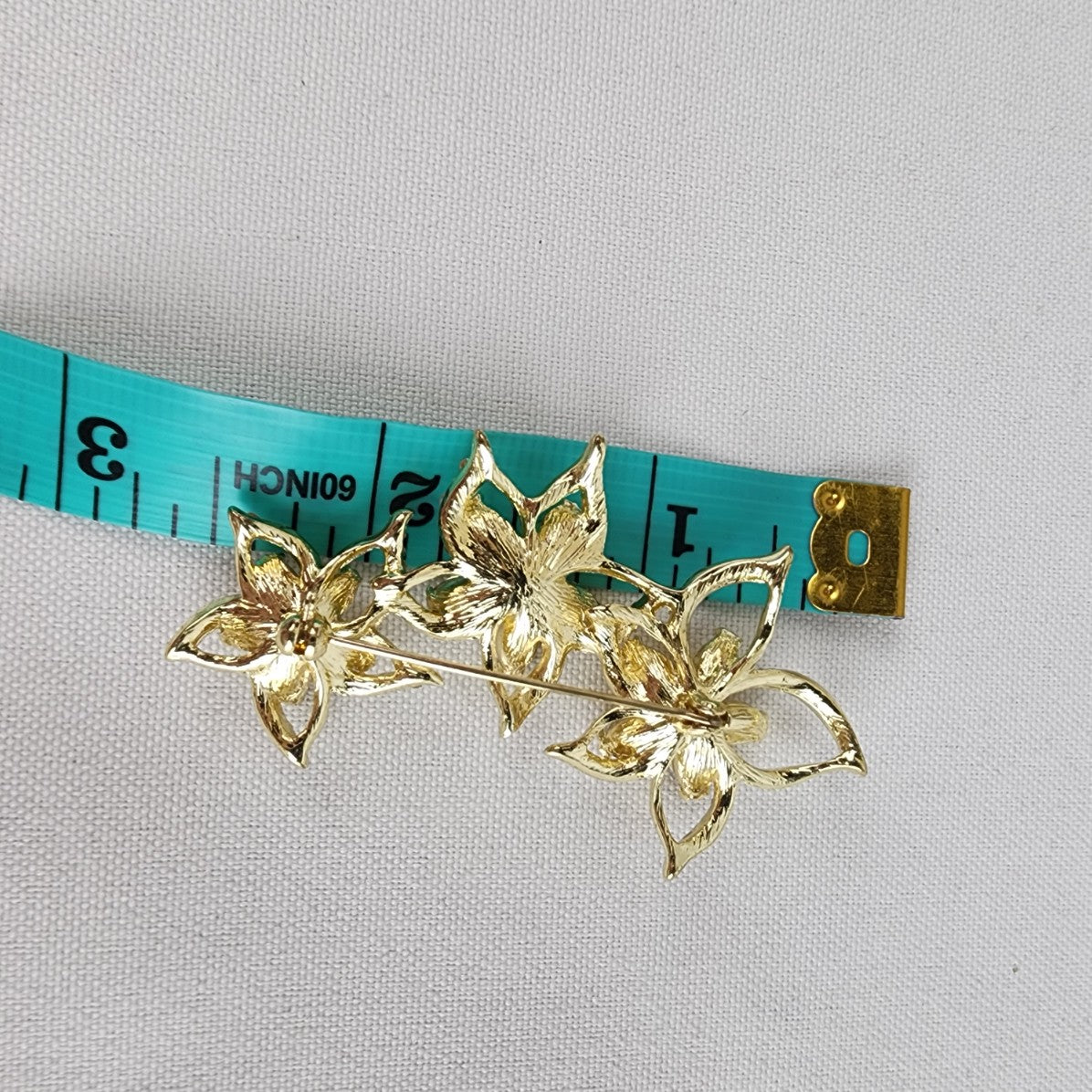 Gold Crystal Rhinestone Flower Brooch