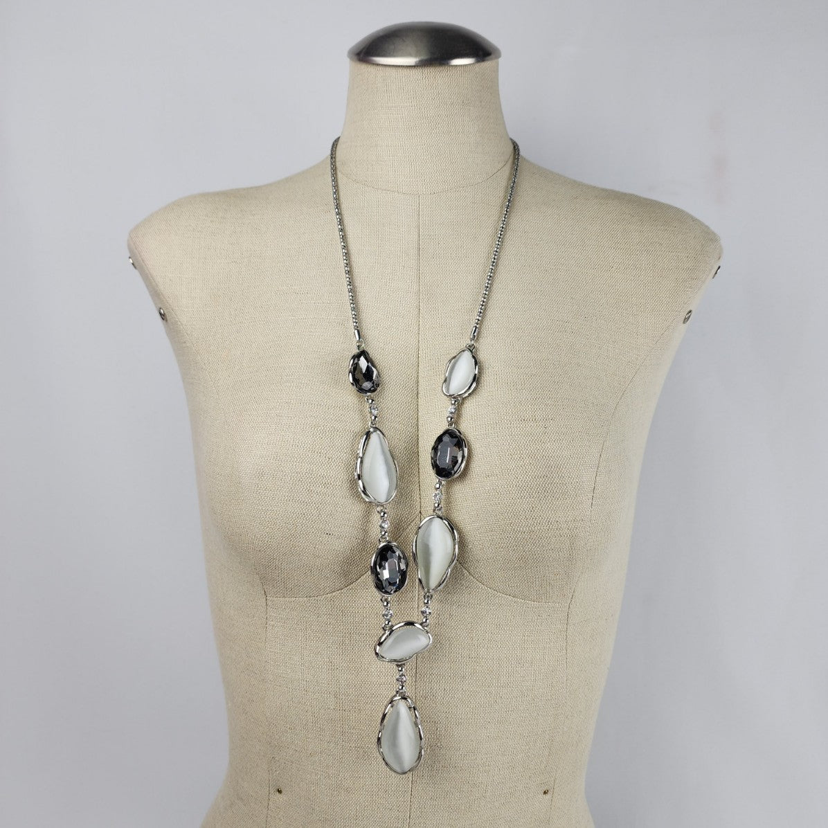 Silver Glass Chunky Long Statement Necklace