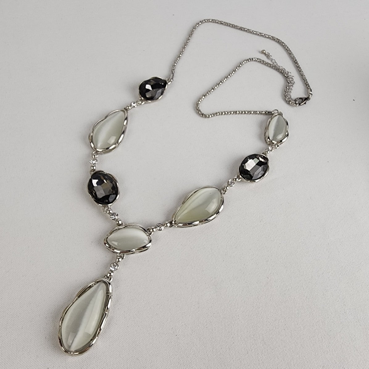 Silver Glass Chunky Long Statement Necklace