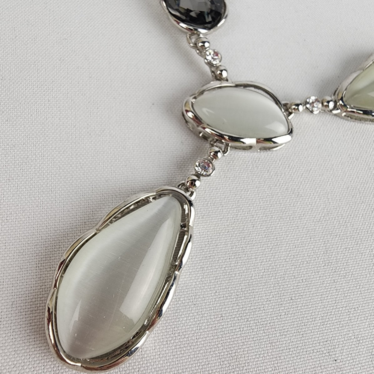 Silver Glass Chunky Long Statement Necklace