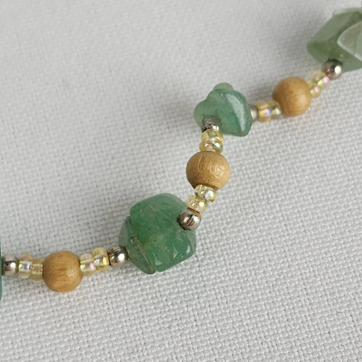 Green Natural Stone Brown Cord Necklace