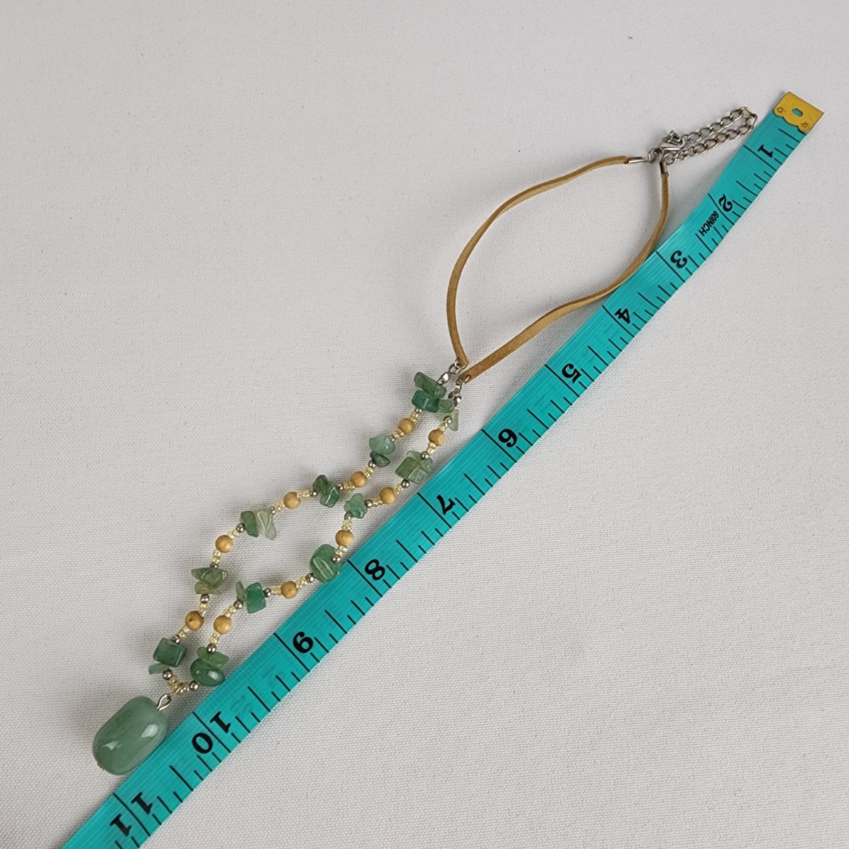 Green Natural Stone Brown Cord Necklace