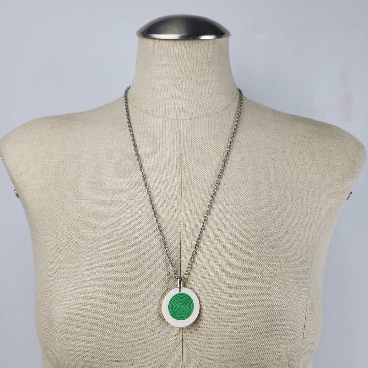 Silver Chain Green Pendant Necklace