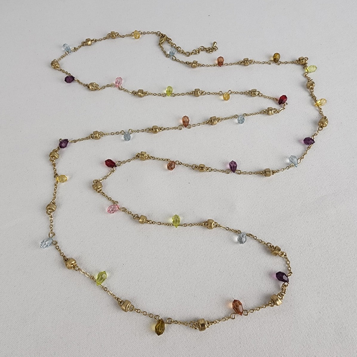 Gold Tone Chain Colorful Crystal Detail Long Necklace