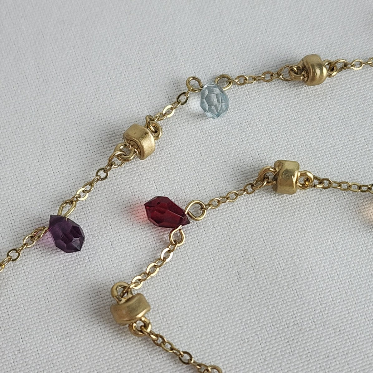 Gold Tone Chain Colorful Crystal Detail Long Necklace