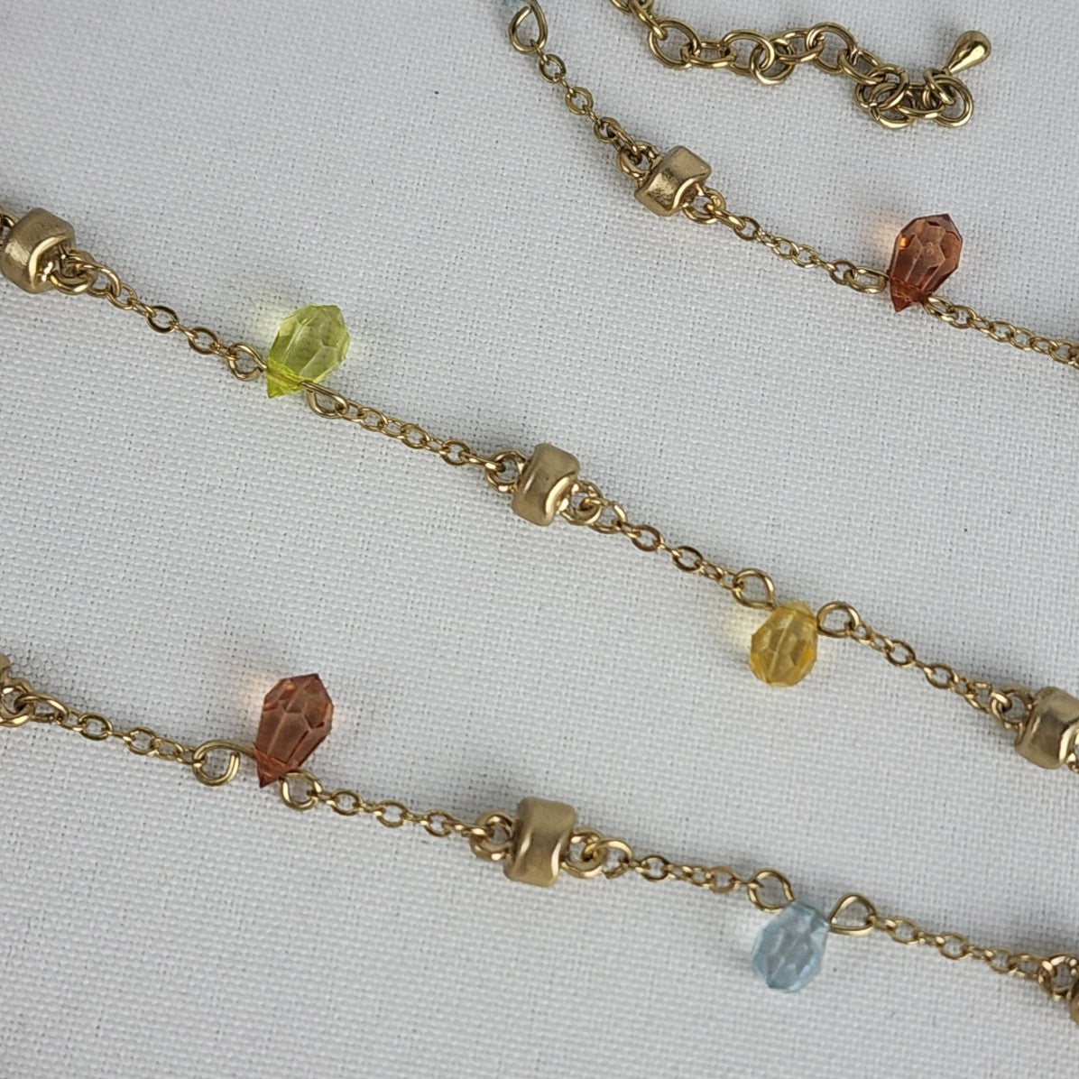 Gold Tone Chain Colorful Crystal Detail Long Necklace