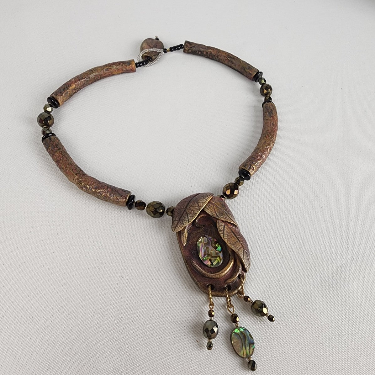 Handmade Brown Metallic Clay Pendant Necklace