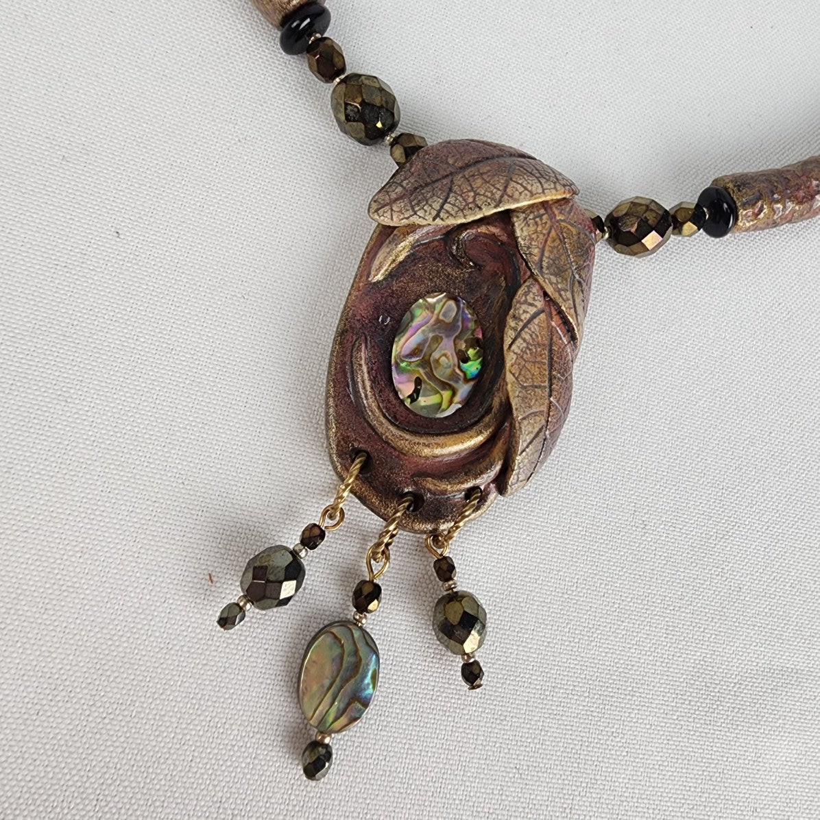 Handmade Brown Metallic Clay Pendant Necklace