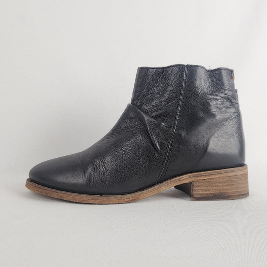 Anthropologie Beek Black Leather Quail Ankle Boots Size 7.5