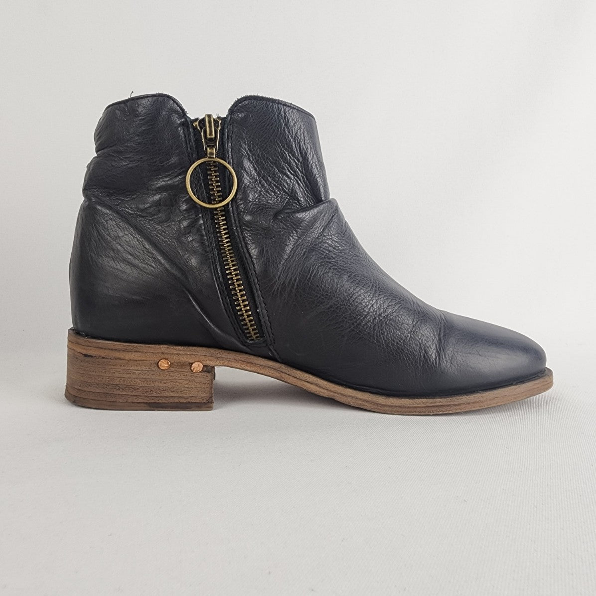 Anthropologie Beek Black Leather Quail Ankle Boots Size 7.5