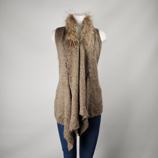 Moving Brown Wool Fur Trimmed Knit Vest Size L