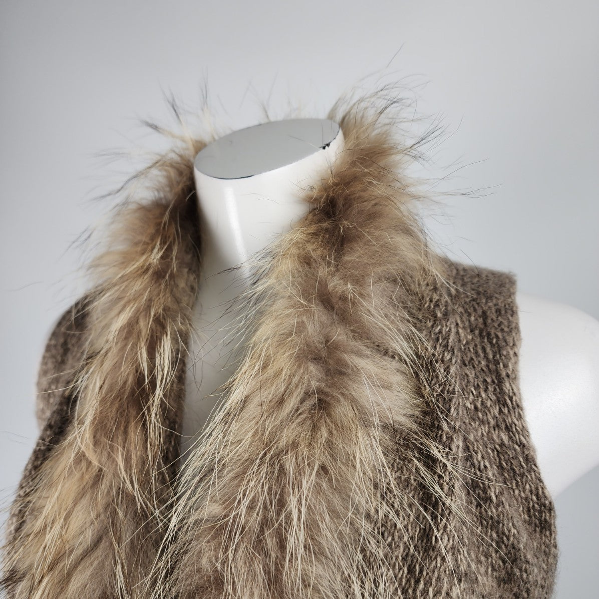 Moving Brown Wool Fur Trimmed Knit Vest Size L