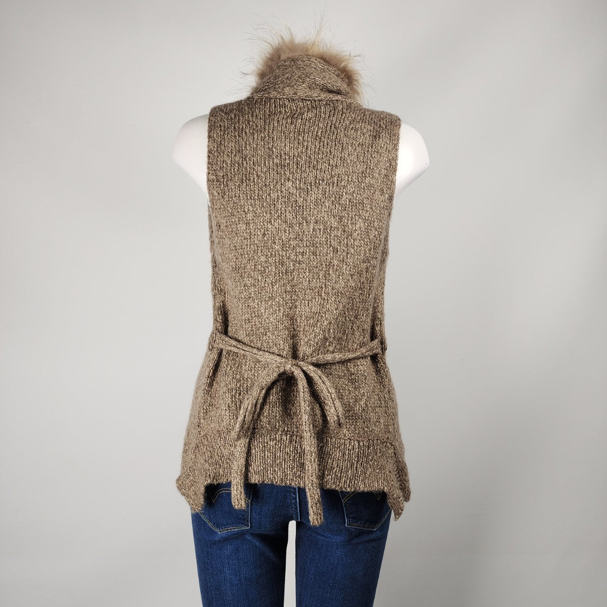 Moving Brown Wool Fur Trimmed Knit Vest Size L