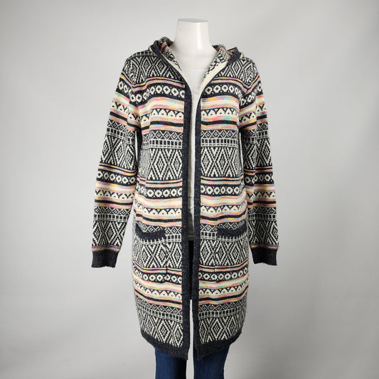 Colorful Aztec Print Knit Long Line Cardigan Size L