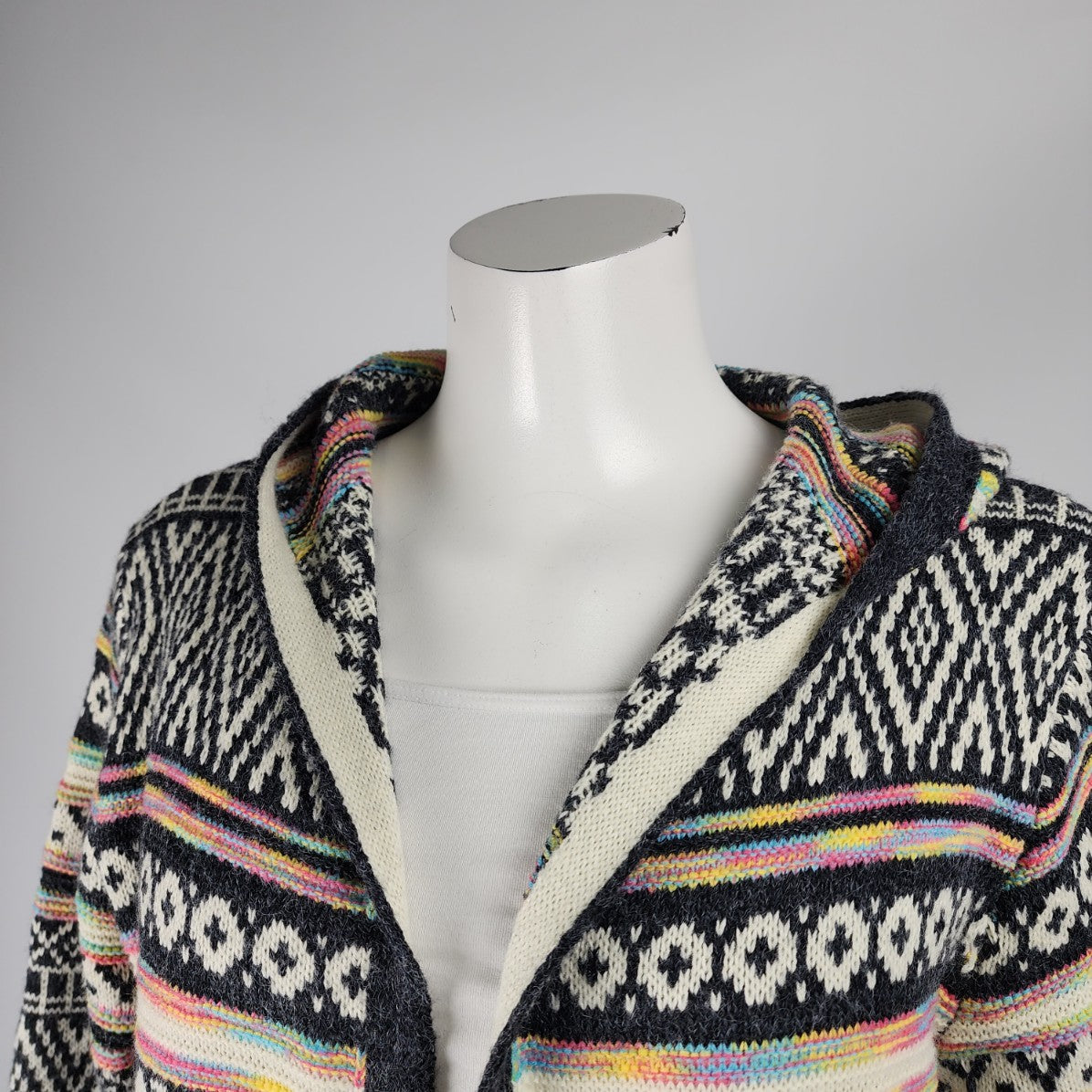 Colorful Aztec Print Knit Long Line Cardigan Size L