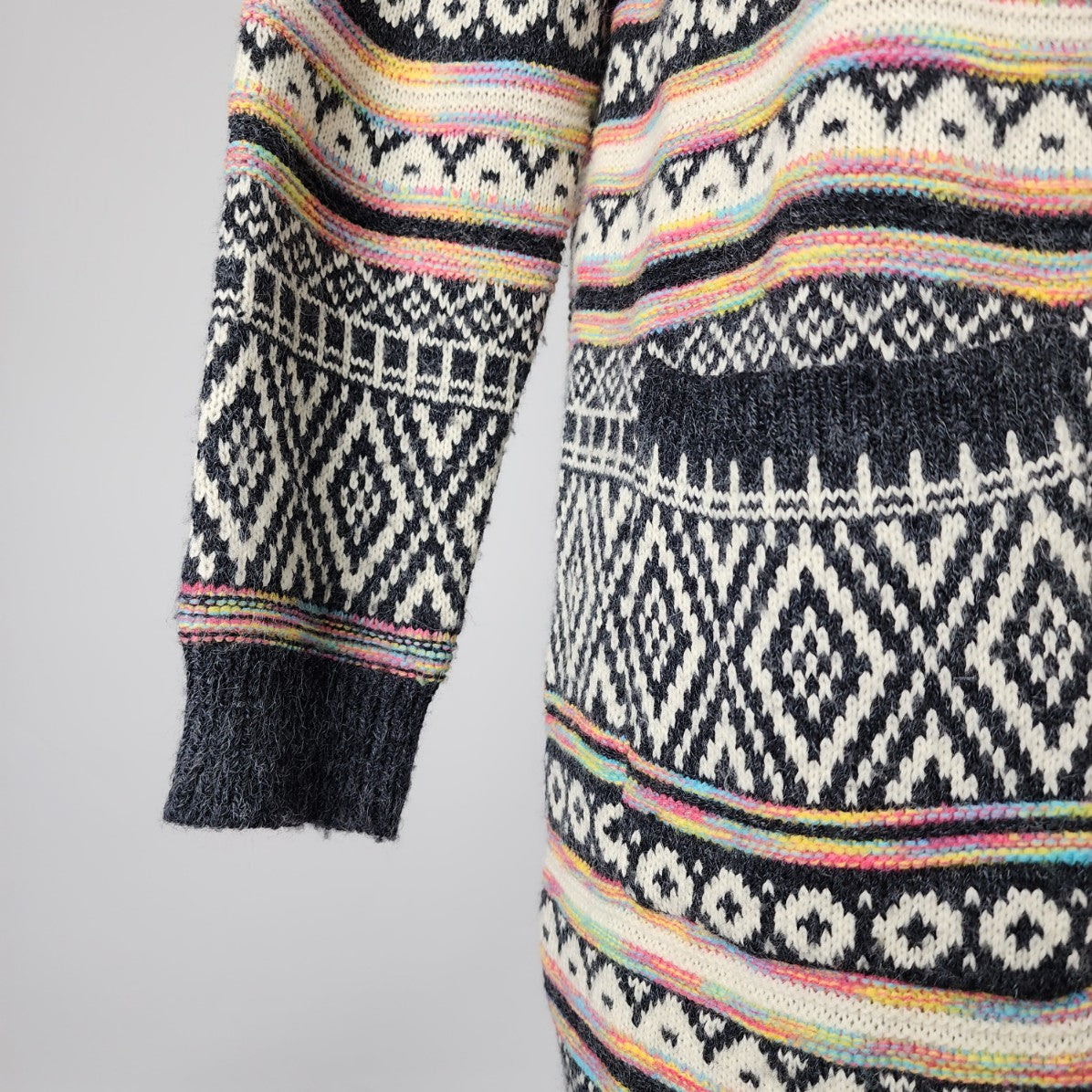 Colorful Aztec Print Knit Long Line Cardigan Size L