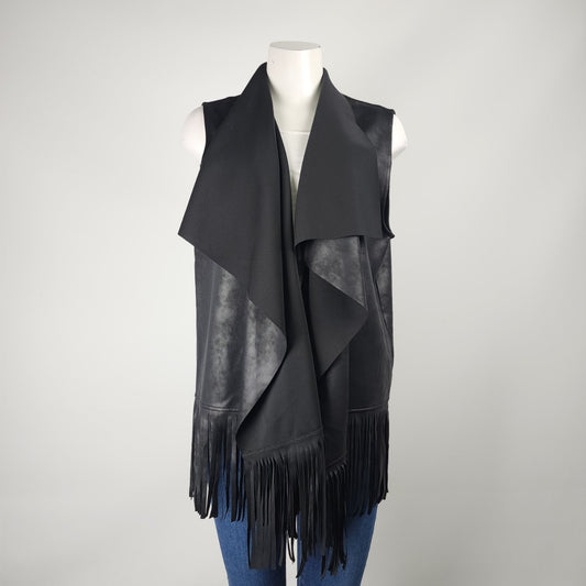 Tuzzi Black Fringe Waterfall Vest Size 16