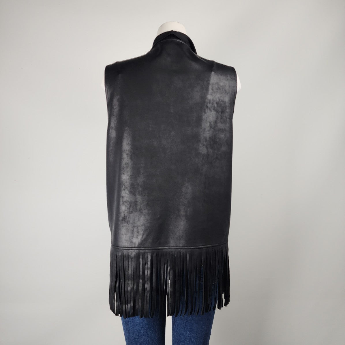 Tuzzi Black Fringe Waterfall Vest Size 16