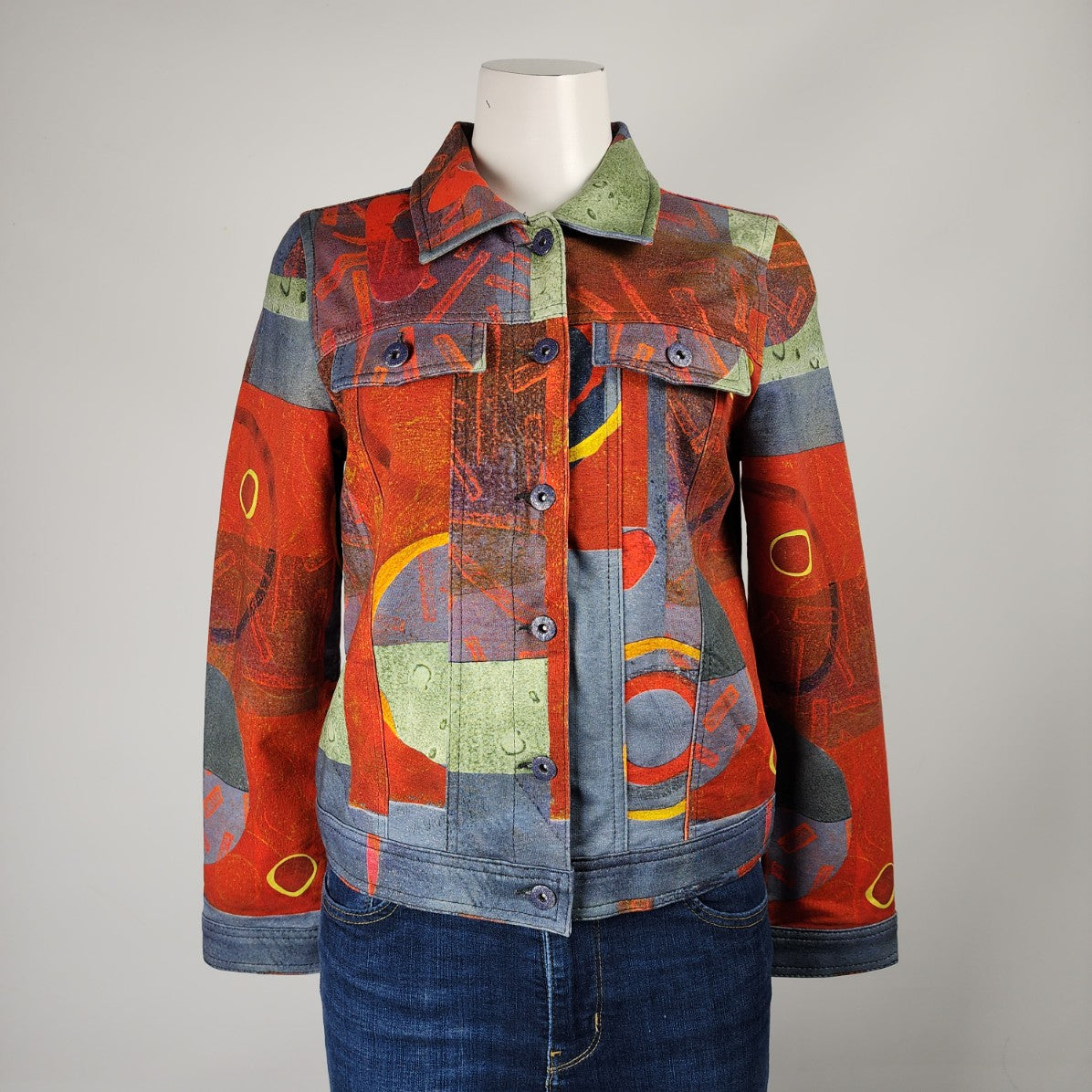 Simply Art By Dolcezza Red Button Up Jacket Size S