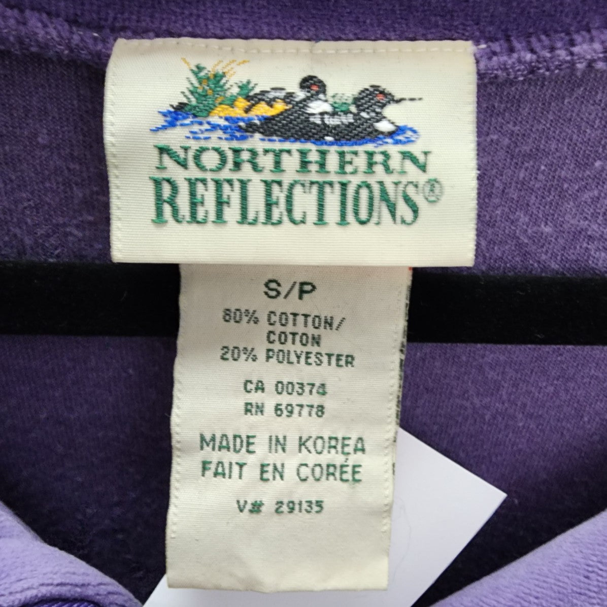 Northern Reflections Purple Velour 1/4 Zip Pullover Top Size S