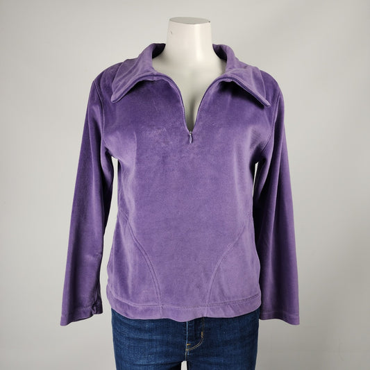 Northern Reflections Purple Velour 1/4 Zip Pullover Top Size S