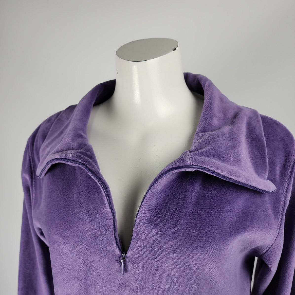 Northern Reflections Purple Velour 1/4 Zip Pullover Top Size S