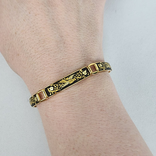 Vintage Spanish Damascene Gold & Black Dove Link Bracelet