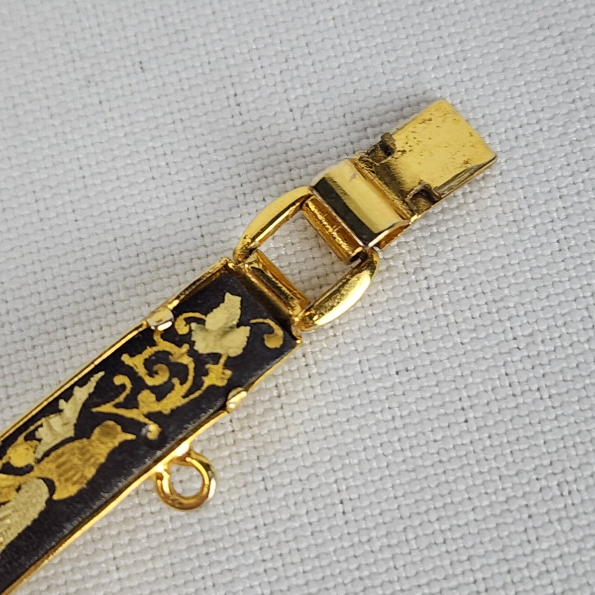 Vintage Spanish Damascene Gold & Black Dove Link Bracelet