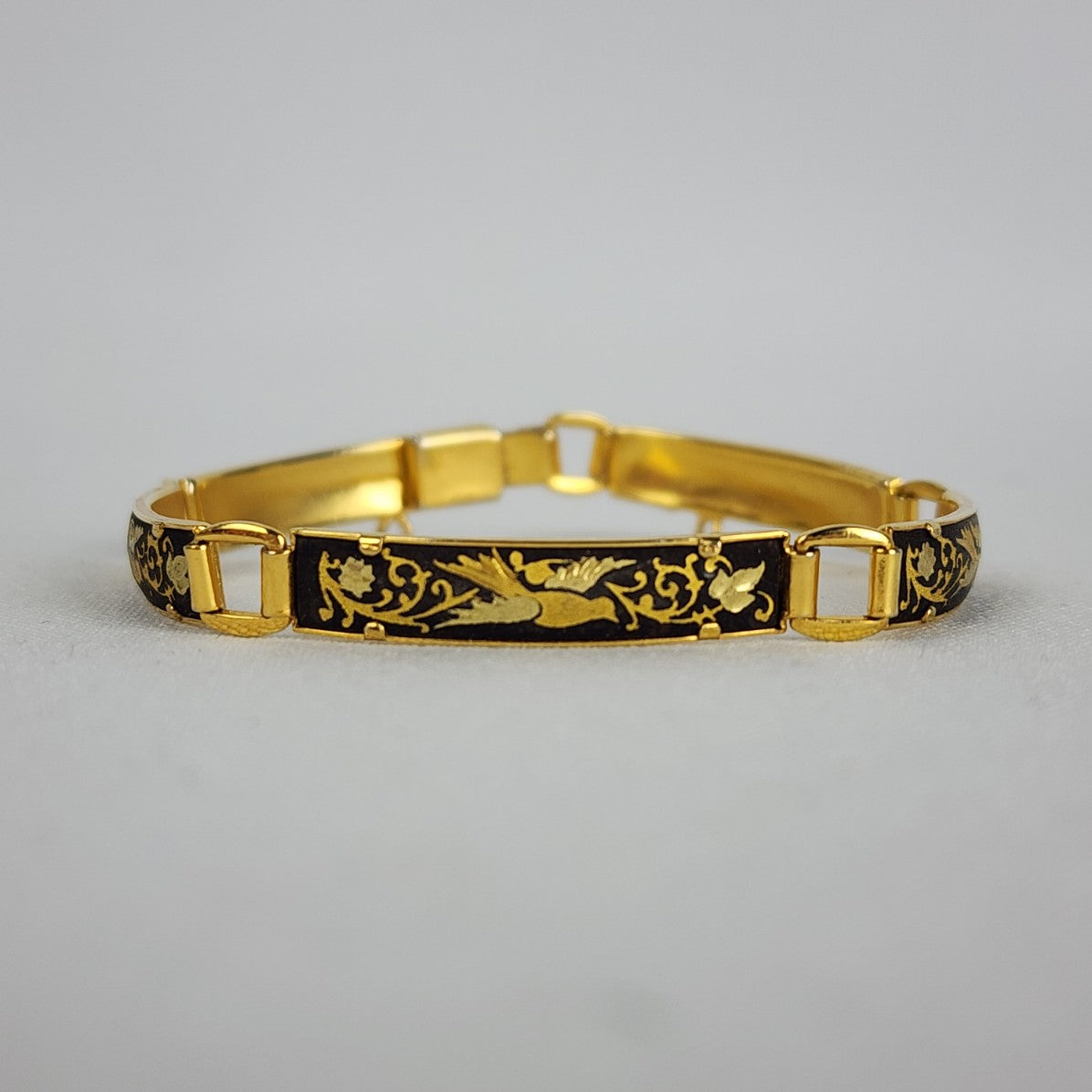 Vintage Spanish Damascene Gold & Black Dove Link Bracelet