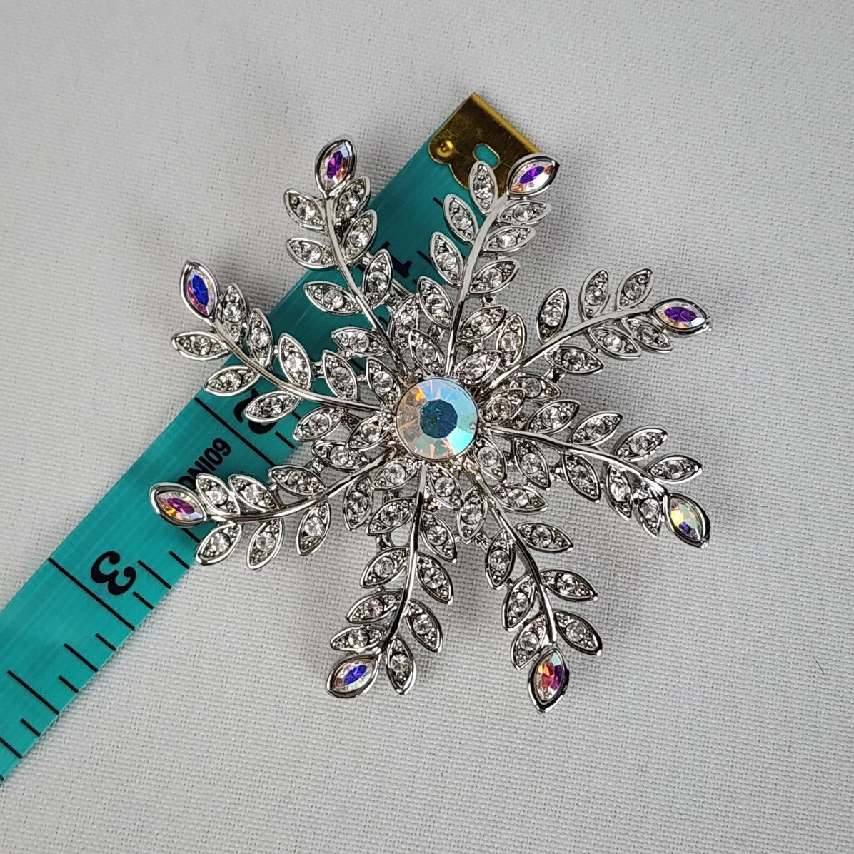 Vintage Silver Tone AB Rhinestone Snow Flake Brooch